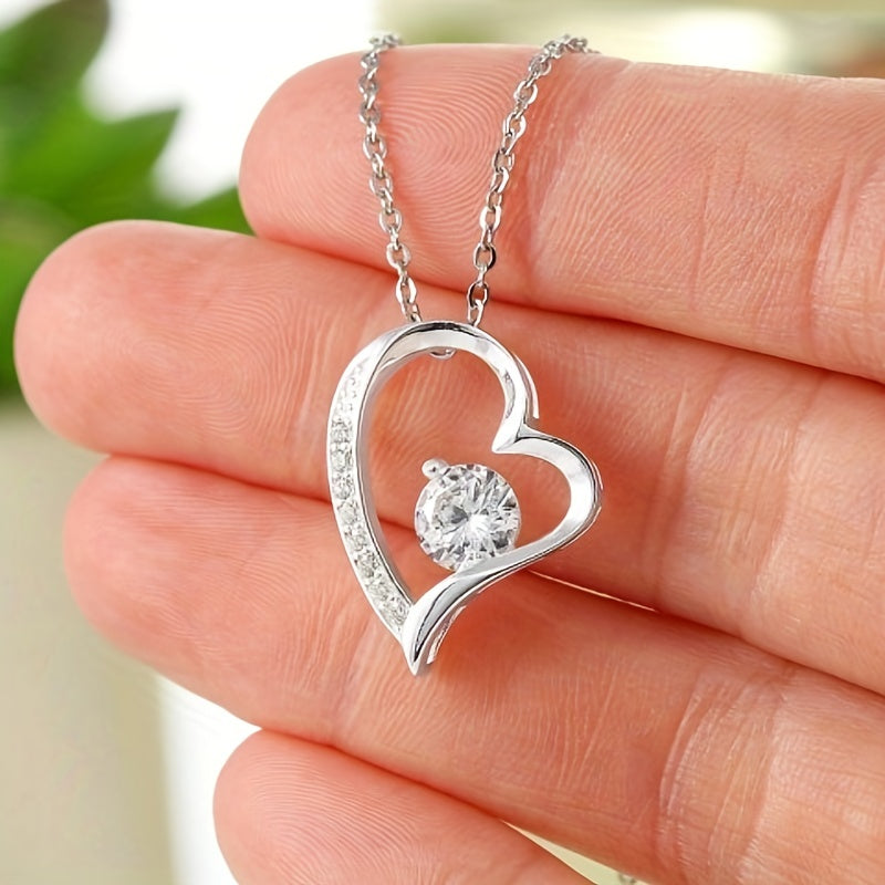 Elegant Heart Zircon Pendant Necklace With Gift Card Box