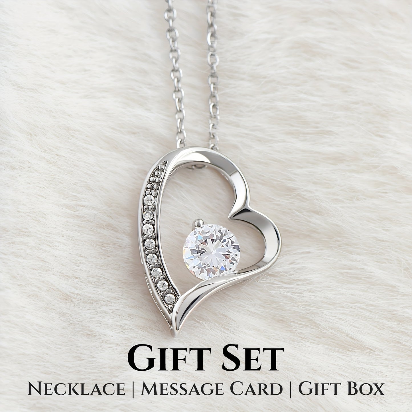 Elegant Heart Zircon Pendant Necklace With Gift Card Box